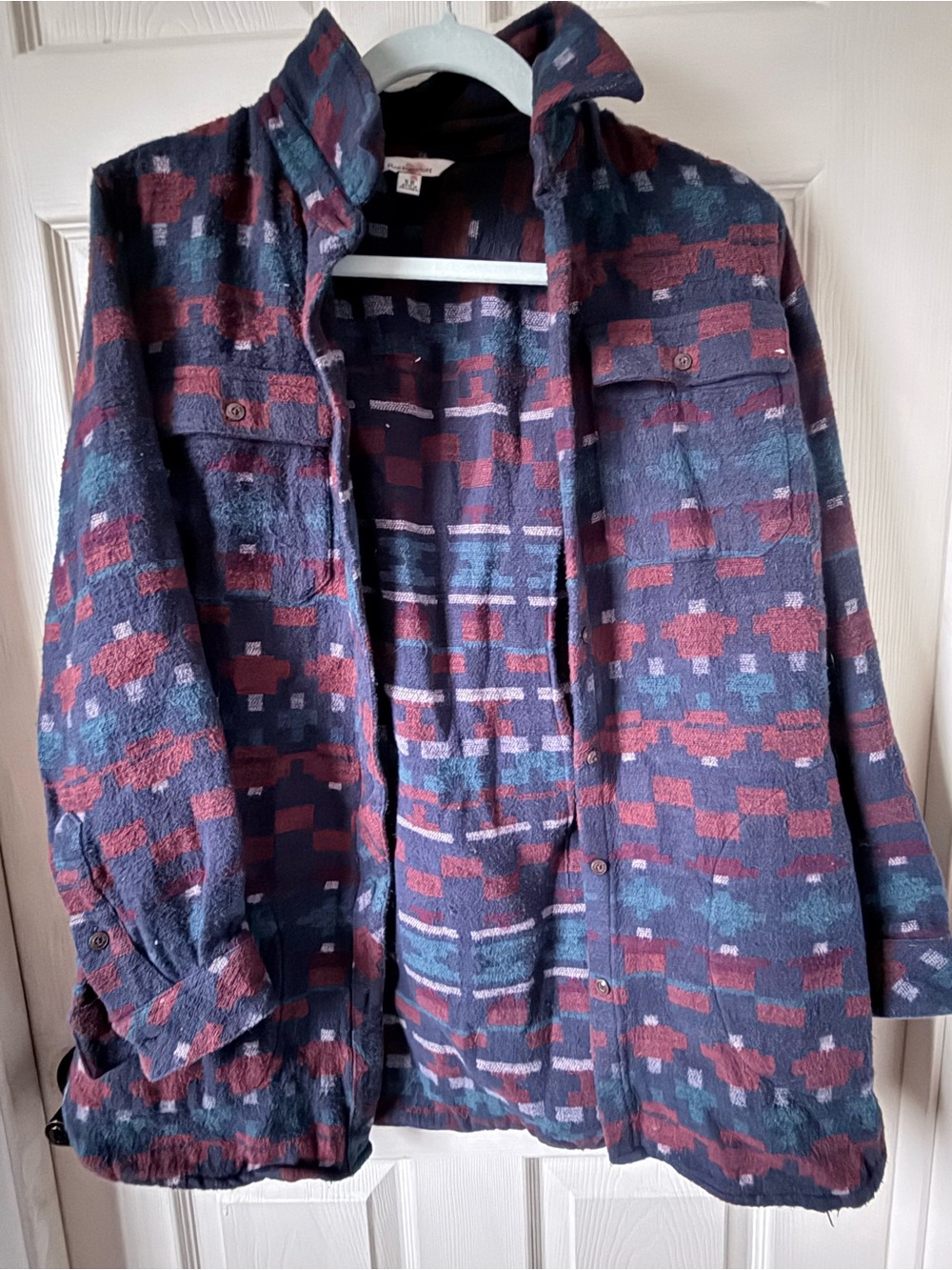 LL Bean Men's Patterned Dark Blue & Burgundy Casual Jacket